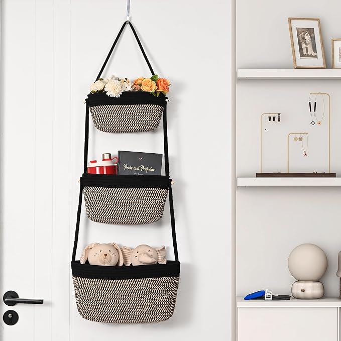 Hanging Storage Baskets, Over the Door Basket, Cotton Wall Baskets Storage - Image 7