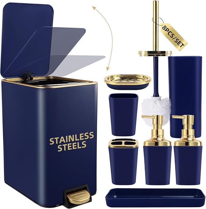 Navy Blue Bathroom Accessories Set 8 Piece Navy Blue and Gold Bathroom Set by BetterbathroomwithXLHOME