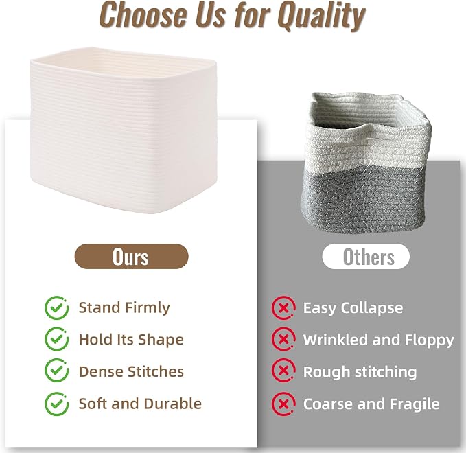 3 Pack Cube Storage Bin, 17”x12”x12” Cotton Rope Woven Baskets - Image 8