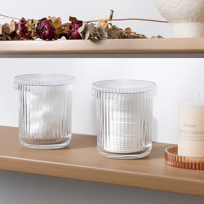 rejomiik Glass Qtip Holder Dispenser, Bathroom Canister Apothecary Jars - Image 5