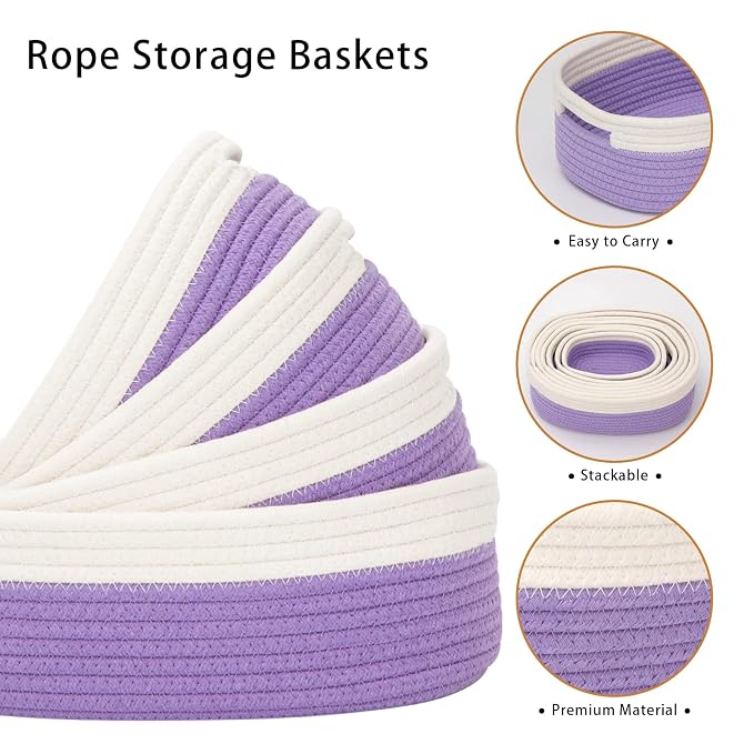 7 Piece Cotton Rope Woven Basket Set - Image 3