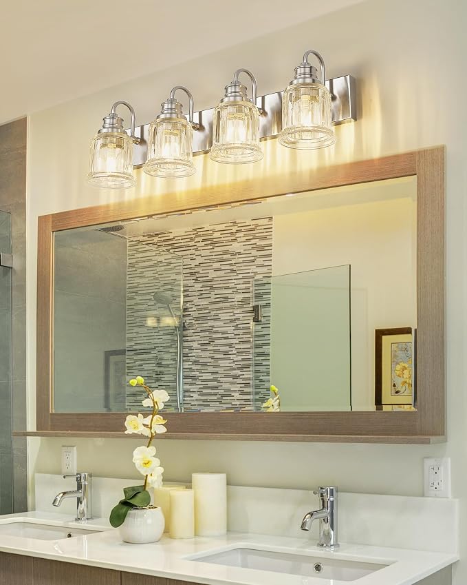 Brushed Nickel Bathroom Light, HWH 4-Light Vanity Lights - Image 6