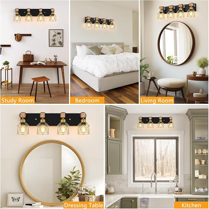 FadimiKoo Farmhouse Bathroom Vanity Light Fixtures, 4-Light Wood Bathroom - Image 7