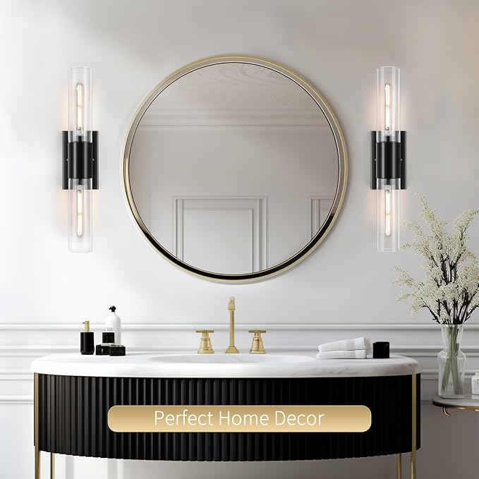 Bathroom Wall Sconces Set of Two Black, Hallway-Black Clear - Image 5