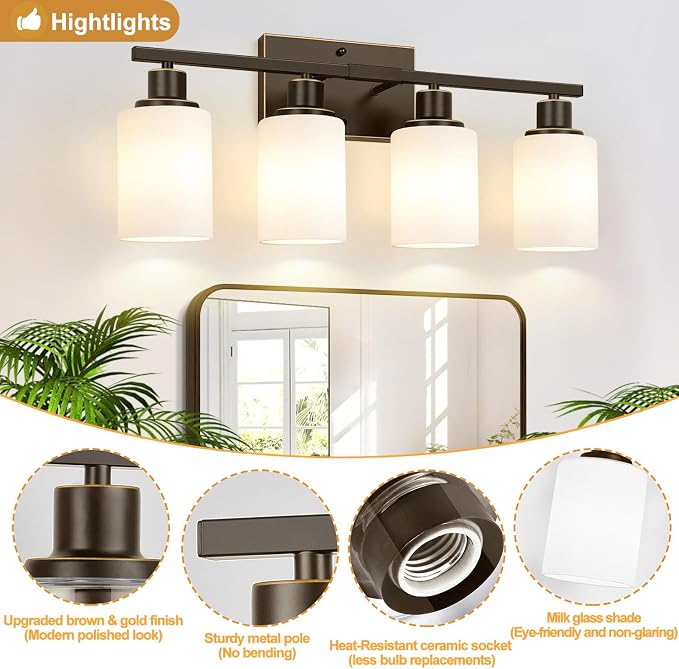 4-Light Bathroom Light Fixtures, Modern Bathroom Wall Lamp - Image 4