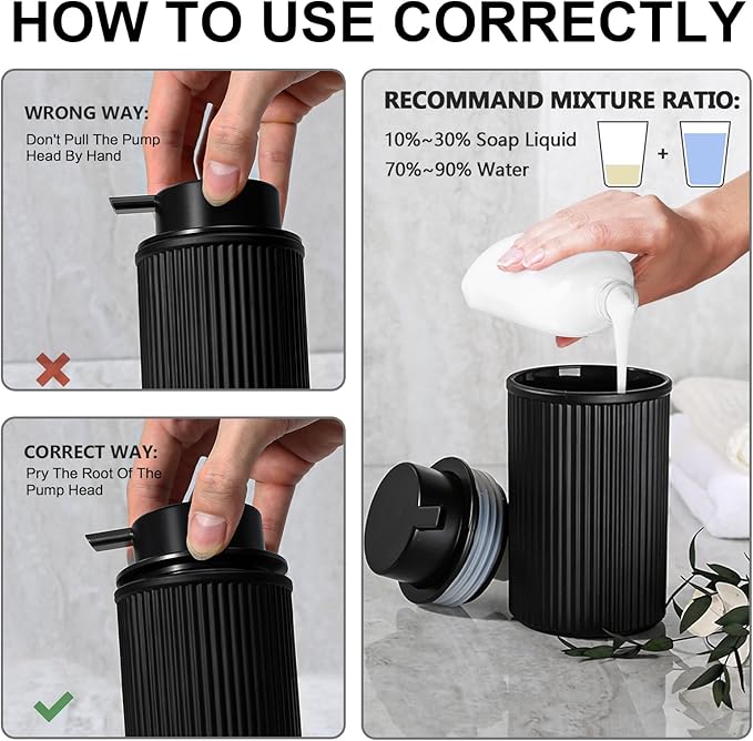 Matte Black Foaming Soap Dispenser, Ribbed Glass Foam Hand Soap Dispenser - Image 6