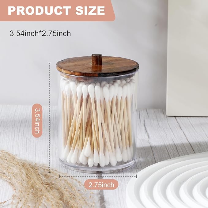 2 Pack Qtip Holder Dispenser - 10 oz Clear Plastic Apothecary Jar Containers - Image 2