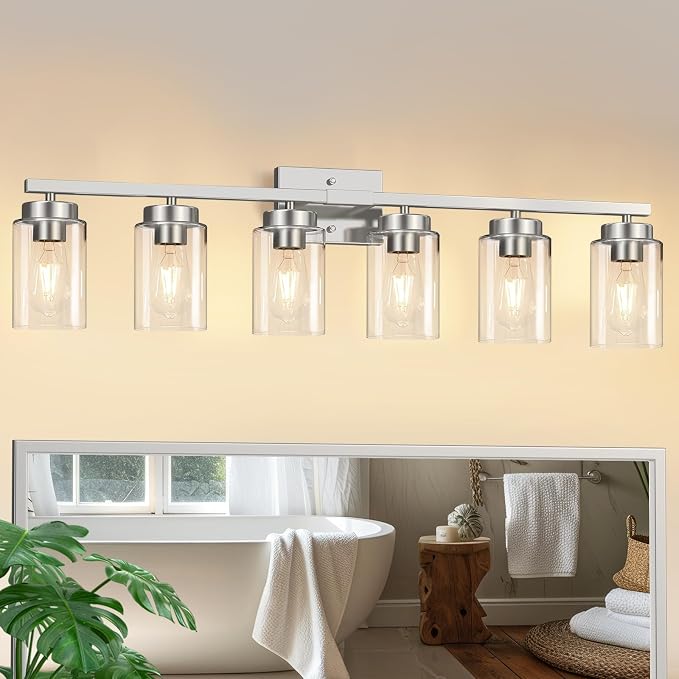 IZORRO Modern Bathroom Light Fixtures, 6 Light Brushed Nickel Vanity Lights by IZORRO