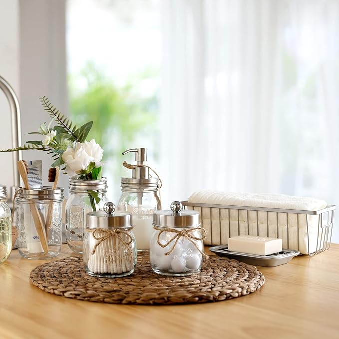 SheeChung 6Pcs Mason Jars Bathroom Accessories Set - Image 3
