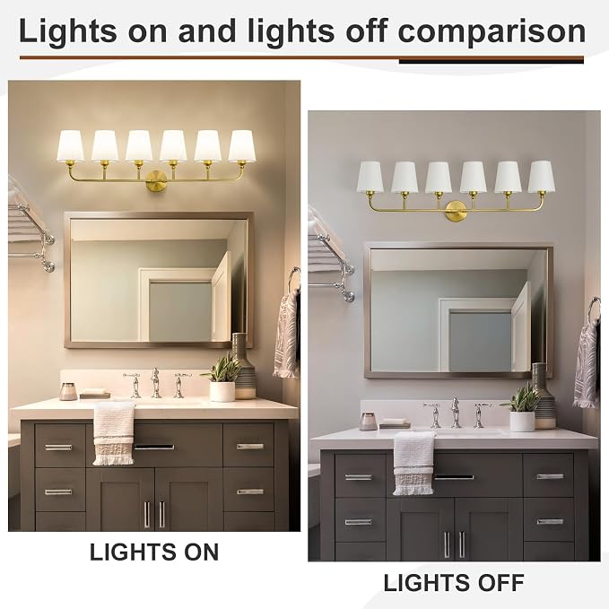 Bathroom Vanity Light, Brushed Gold Bathroom Light Fixtures, 6-Light Lighting - Image 4
