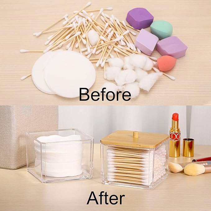 Hipiwe Clear Q-tip Dispenser Holder Acrylic Bathroom Containers 2-Tier Square - Image 9