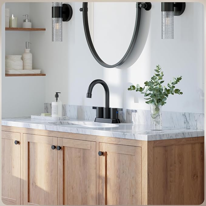 Phiestina 4 Inch 2 Handle Centerset Matte Black Lead-Free Modern Bathroom Faucet - Image 9