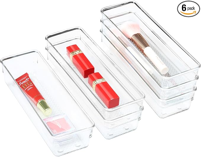 ihomecooker 6 Set Clear Plastic Junk Drawer Organizer Vanity Curlery Utensil by ihomecooker