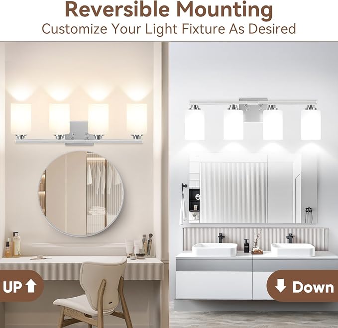 Brushed Nickel 4-Light Bathroom Light Fixtures, Classic Wall Light Fixture - Image 2