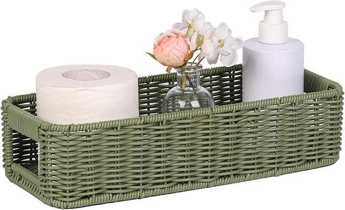Storage Wicker Basket Decor: Green Decorative Storage Bin by UPINFREE