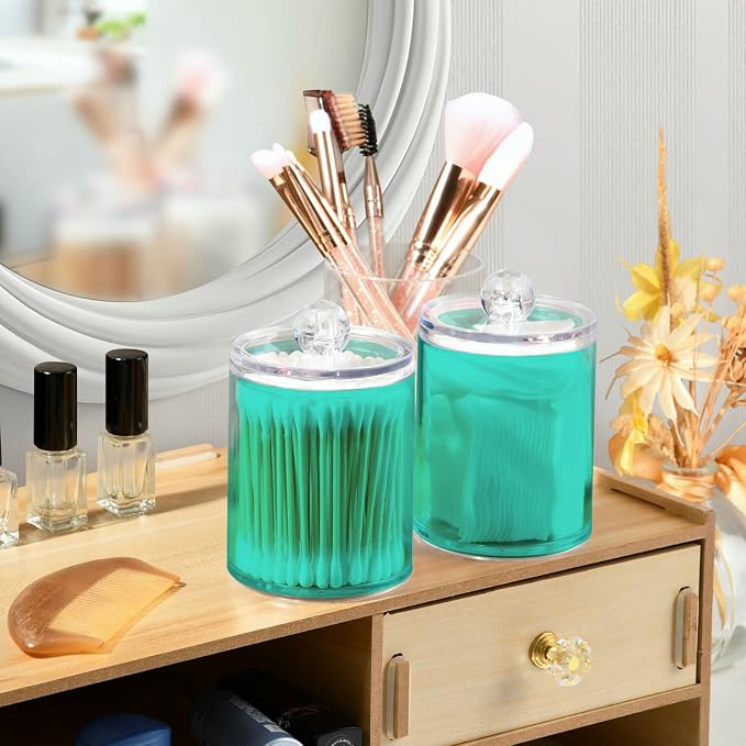 Turquoise Qtip Holder Organizer Dispenser Cotton Swabs Cans Plastic Jars - Image 6