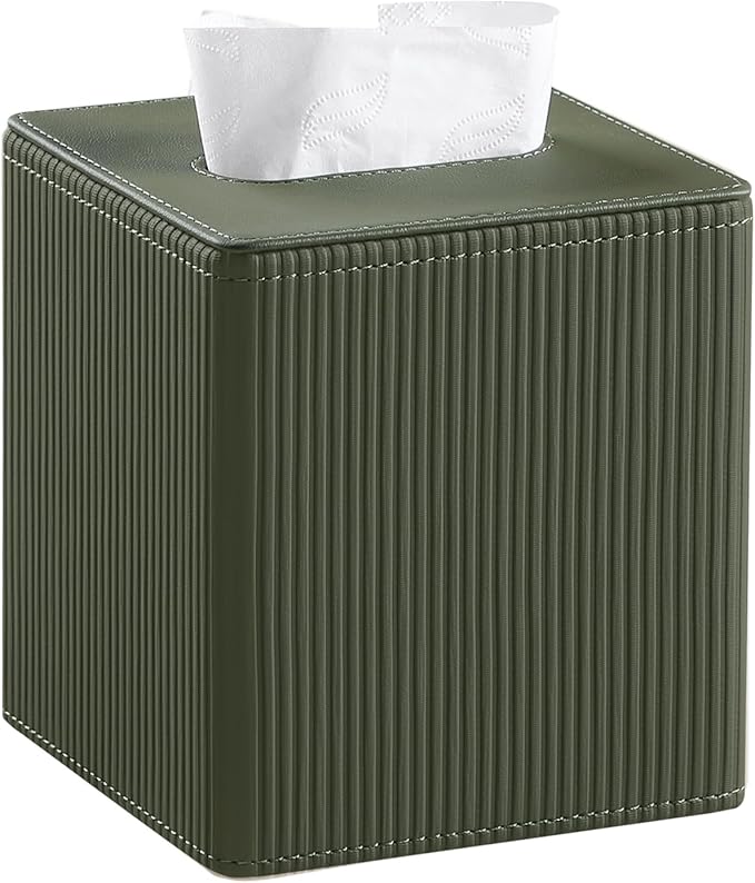 Tissue Box Cover Square with Magnetic Closure, PU Leather Tissue Box Holder by Cretkhp