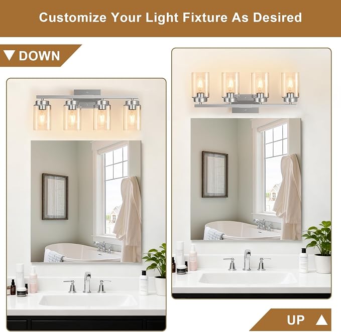 IZORRO Modern Bathroom Light Fixtures, 4 Light Brushed Nickel Vanity Lights - Image 3