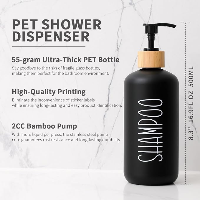 MOMEEMO Black Shower Soap Dispenser Set, Contains 3 Extra-Thick PET Plastic - Image 3