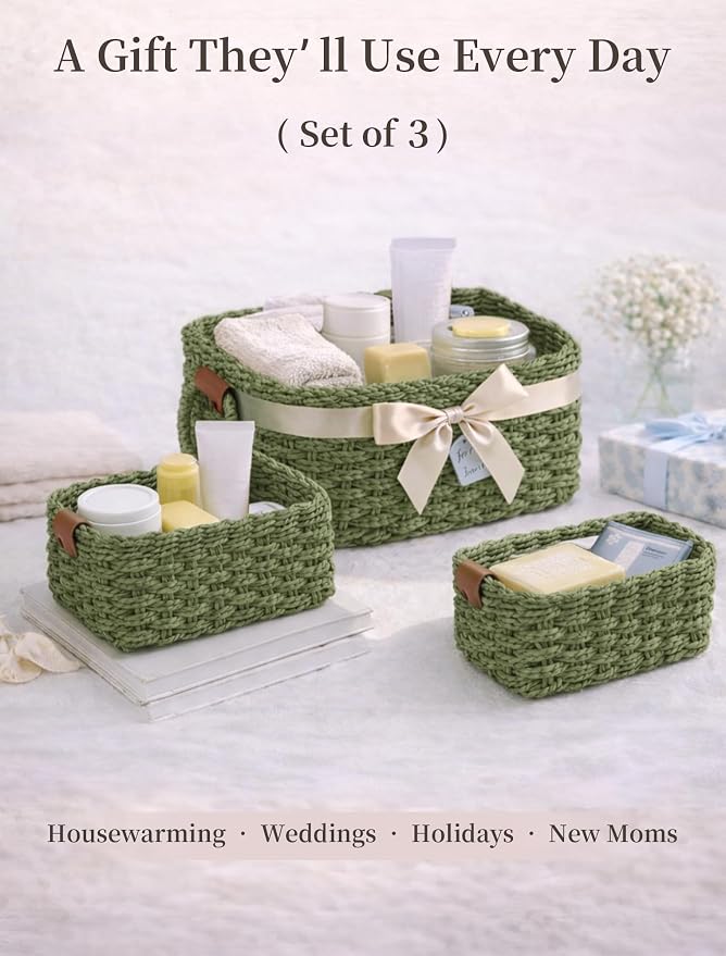 Storage Basket, Recycled Paper Rope Bathroom Basket Organizer, Mini wicker - Image 7