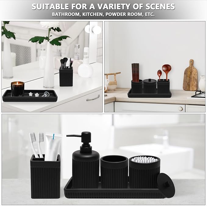 Resin Matte Black Bathroom Accessories Set 5 Pcs, Lotion Soap Dispenser - Image 6
