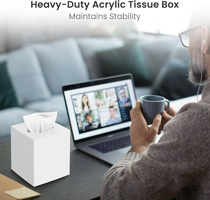 Tissue Box Cover, Square Modern Facial Acrylic Tissue Holder Napkin Dispenser - Image 6