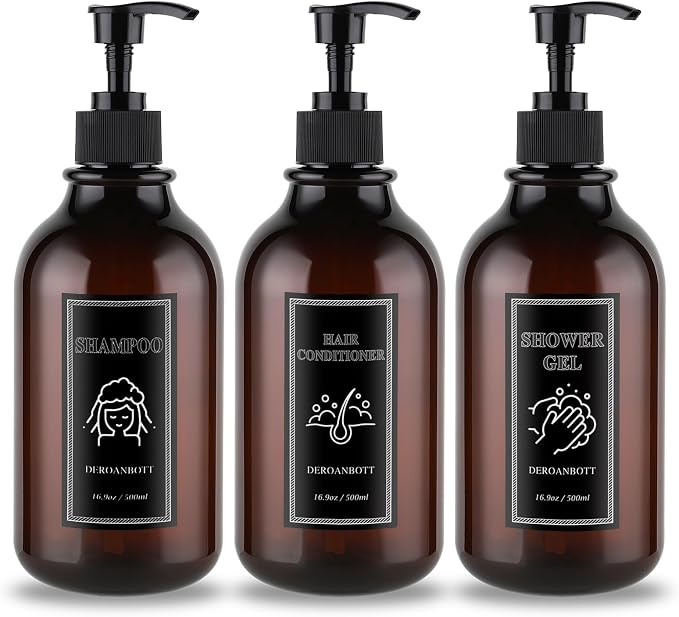 Shampoo and Conditioner Dispenser, Refillable Plastic Shampoo Pump Bottles by Unknown