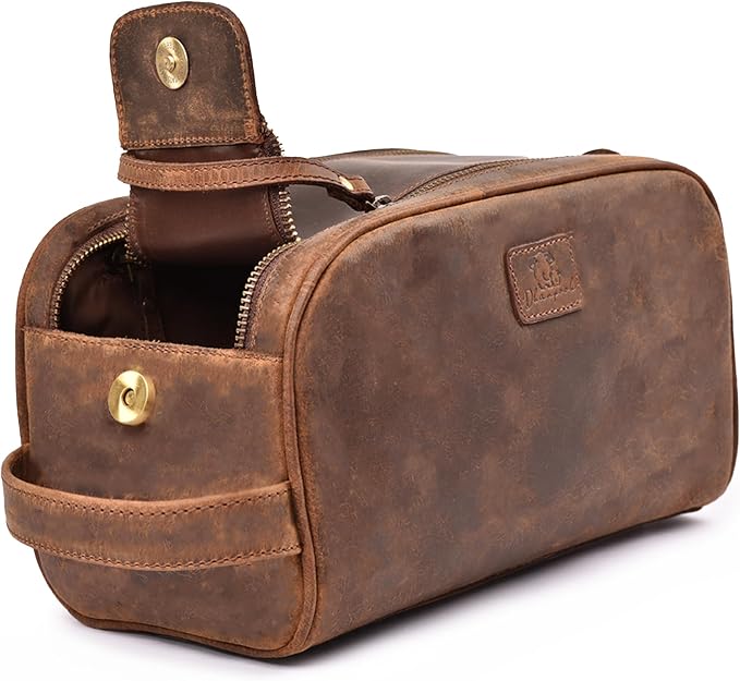 King-Size Premium Leather Toiletry Travel Pouch – Handcrafted Vintage Dopp Kit - Image 6
