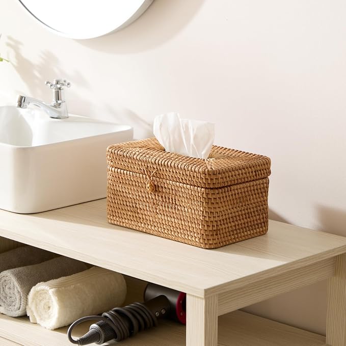 Rattan Rectangular Tissue Box Cover, 10.8" x 6.7" x 5.5", Decorative Woven - Image 6