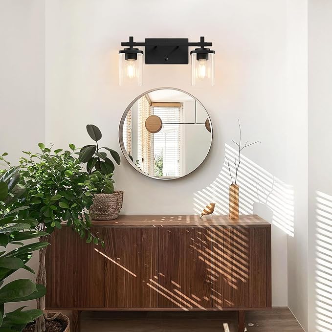 2-Lights Bathroom Vanity Lights, Matte Black Vanity Light Fixtures Over Mirror - Image 6