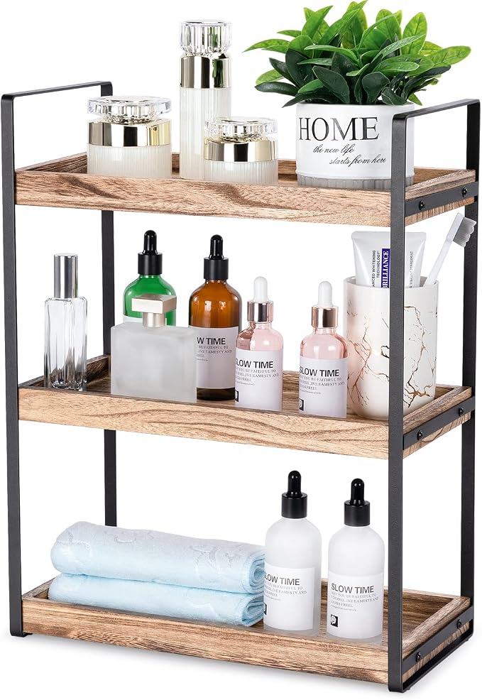 3-Tier Countertop Organizer for Bathroom Counter Stylish Wood Bathroom Vanity - Image 9