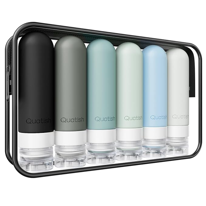 Quatish Travel Bottles for Toiletries 6 Pack, Original Patented Leakproof 3 oz by Quatish