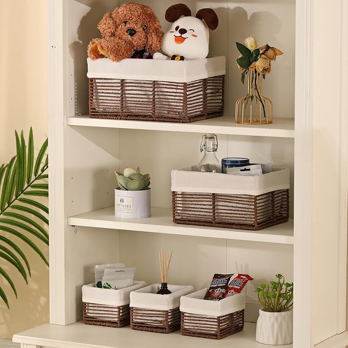 Vagusicc Wicker Storage Basket, Hand-Woven Paper Rope Woven Baskets, - Image 4