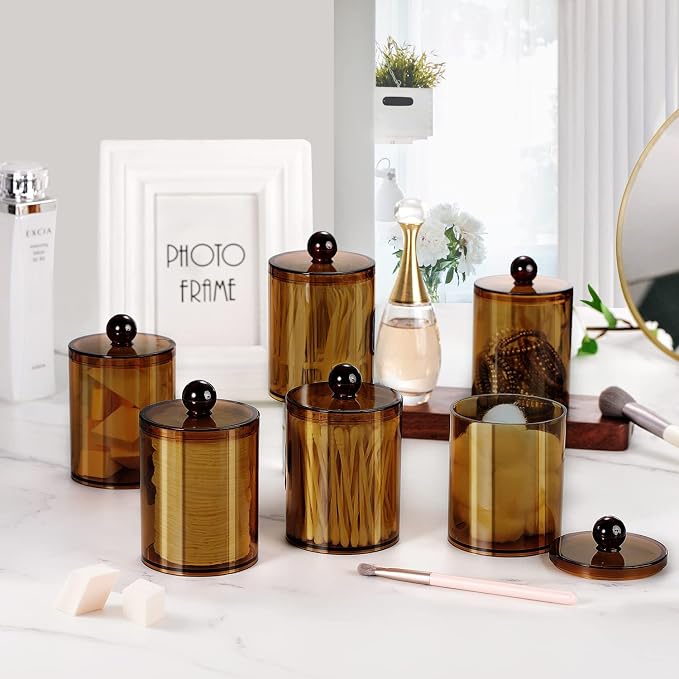 SheeChung 6 Pack Acrylic Qtip Holder, Apothecary Jars Set - Image 5