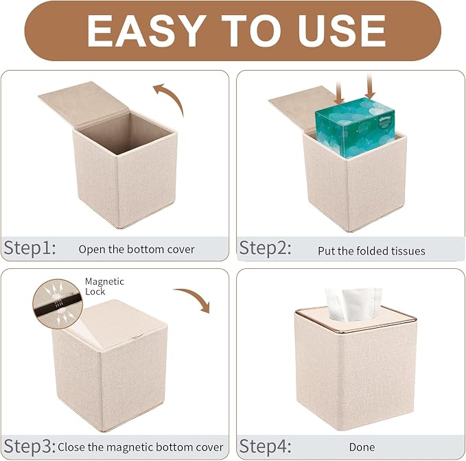 Tissue Box Cover, PU Leather Tissue Box Holder Square Box Covers - Image 6
