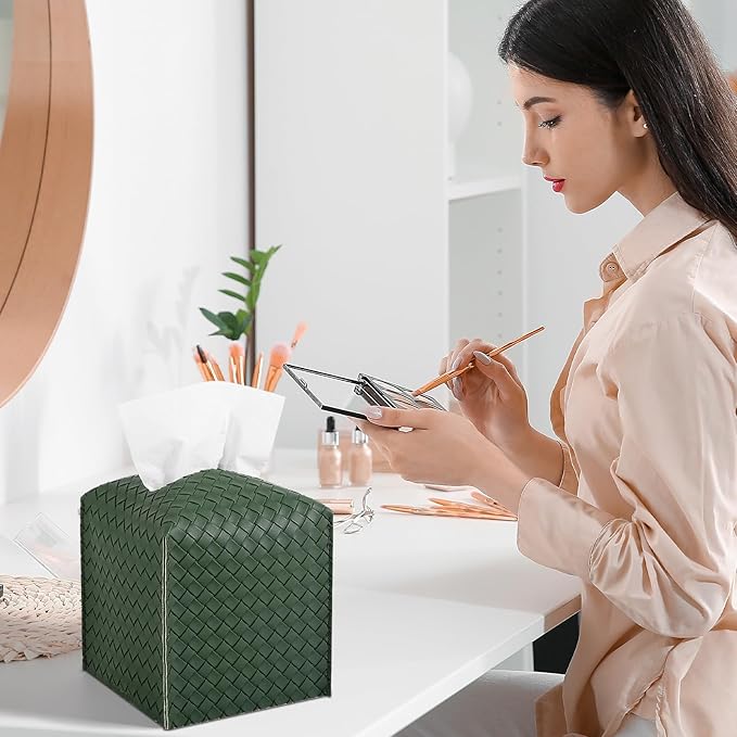 Tissue Box Cover PU Leather Tissue Holder Square Facial Tissue Case Facial - Image 3
