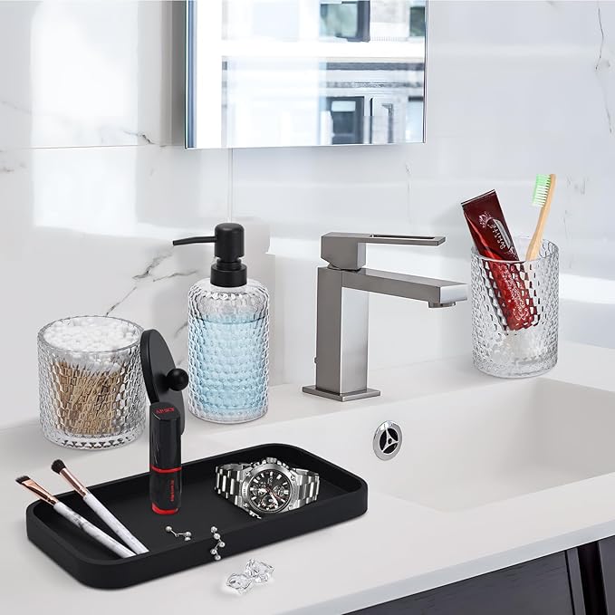 Bathroom Accessory Set, Toothbrush Holder, Qtip Holder Dispenser & Resin Vanity - Image 4