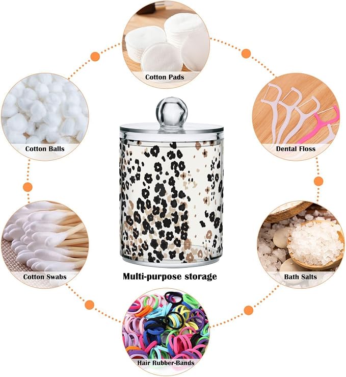 2 Pack Qtip Holder Dispenser for Cotton Ball Brown Floral Leopard Print Cotton - Image 5