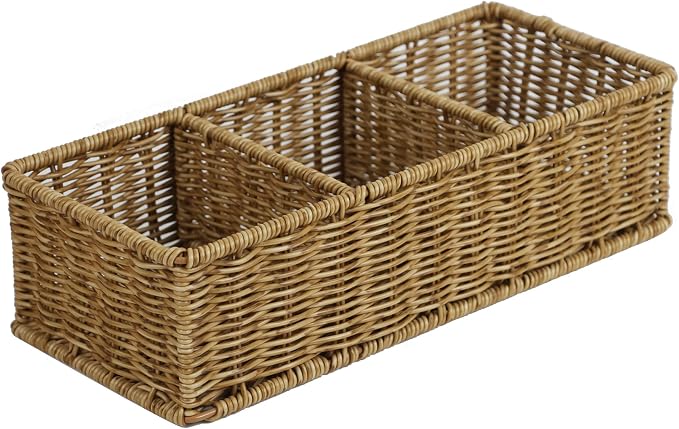 Waterproof Wicker Basket With 3 Compartments, Hand Woven Bathroom Counter by ORDELITE