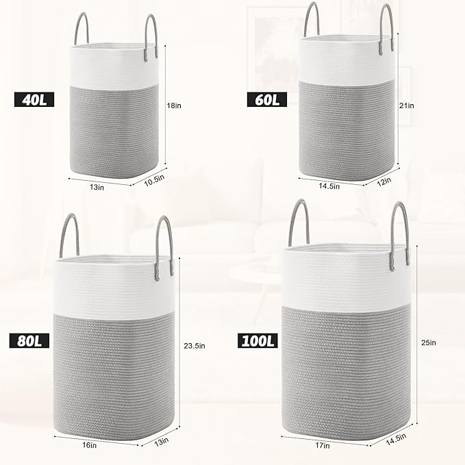 Laundry Basket, Woven Cotton Rope Laundry Hamper, Versatile Storage - Image 3