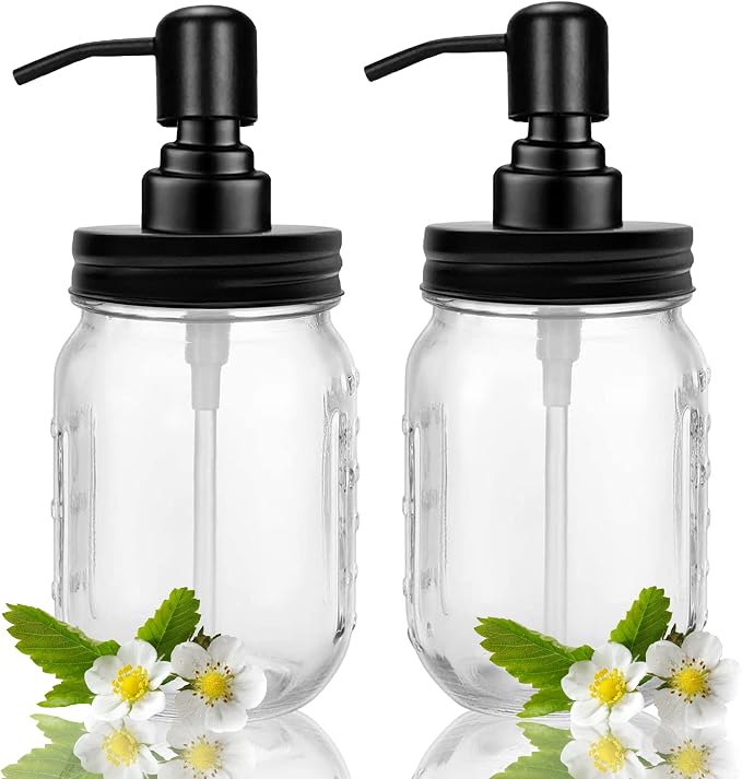 2-Pack Mason Jar Soap Dispenser - 16 oz Thick Clear Glass Soap Dispenser - Image 2