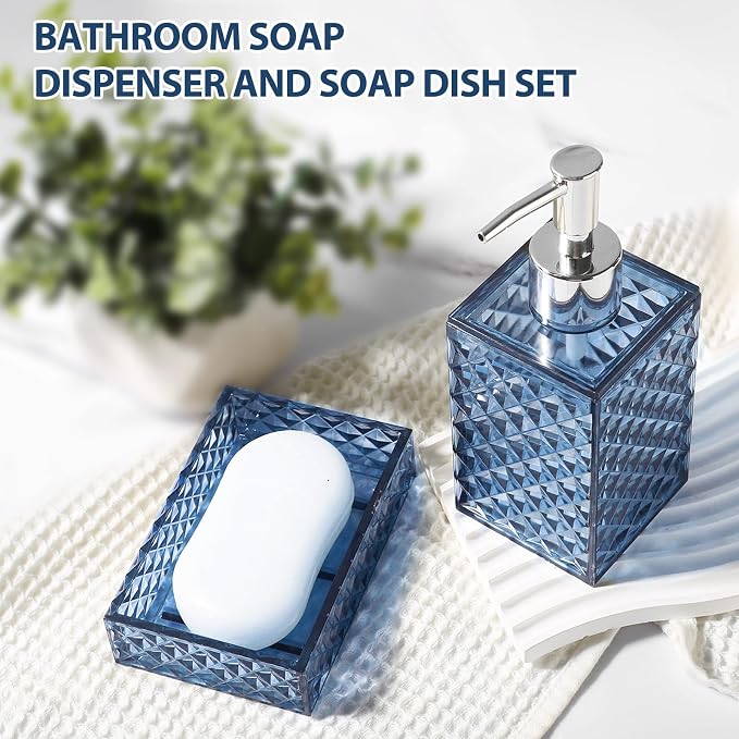 Bathroom Accessories Set, 4 Pack Blue Acrylic Bath Accessory Sets Complete - Image 3