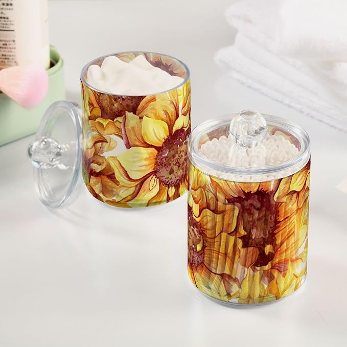 2 Pack Qtip Holder Dispenser for Cotton Ball Sunflowers Floral Cotton Swab - Image 6