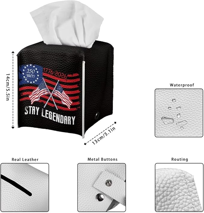 250 Years Tissue Box Holder Waterproof PU Leather Square Modern Tissue Box Cover - Image 7