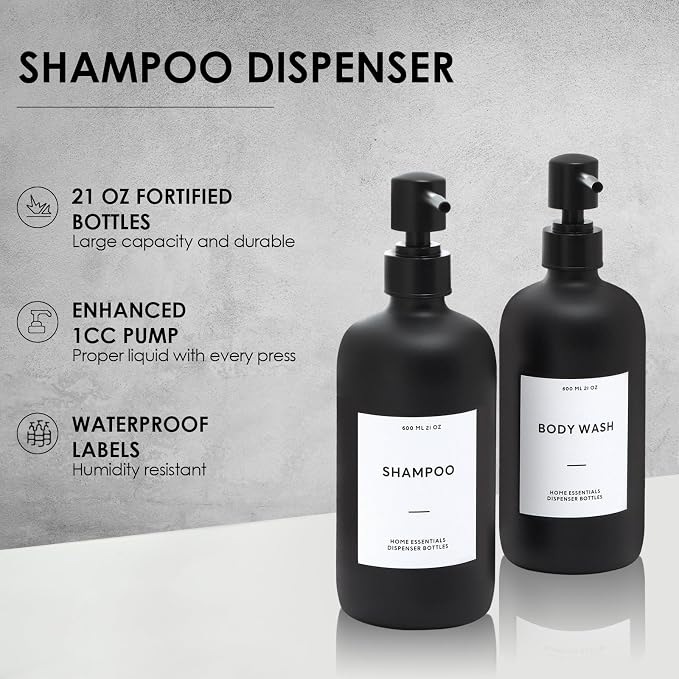 HOMCDALY Shampoo and Conditioner Dispenser, 21oz 3-Pack Refillable Shampoo and - Image 4