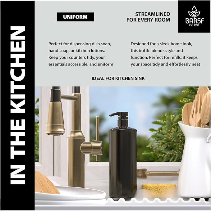 Bar5F 1-Liter BPA-Free Black Pump Bottles – Refillable PET Plastic Dispensers - Image 7