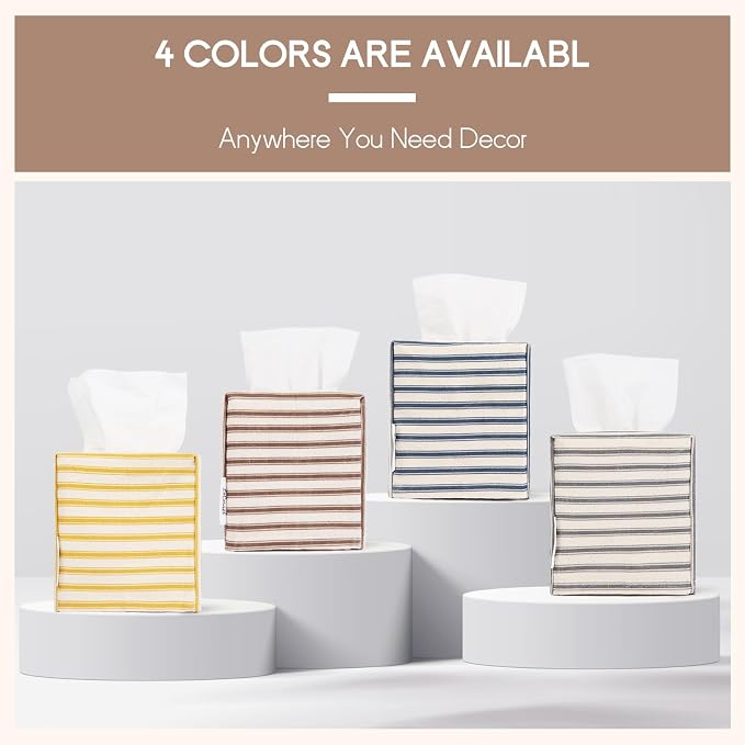 Tissue Box Cover, Fabric Tissue Box Holder Square, Stylish Reusable Toilet - Image 5