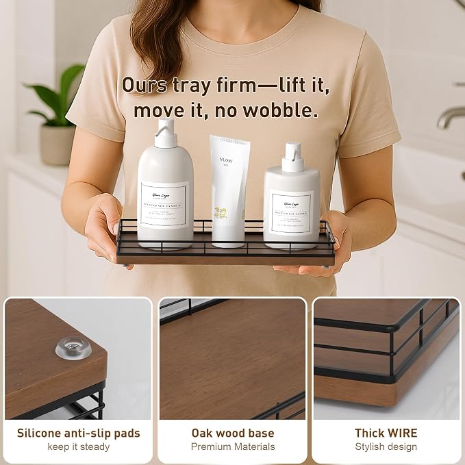 Bathroom Tray for Counter Top Organizer – Oak Wood Vanity Tray - Image 5