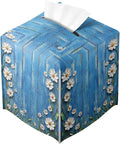 White Flowers Daisy Tissue Box Cover Rustic Floral Wooden Square PU Leather by Unknown