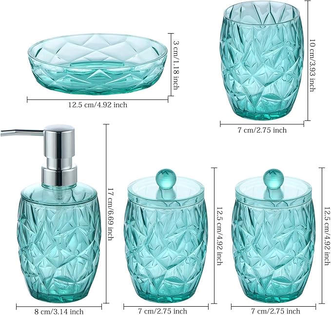 Shatterproof Acrylic Teal Blue Bathroom Accessories Set – Glass-Free, 5-Piece - Image 6